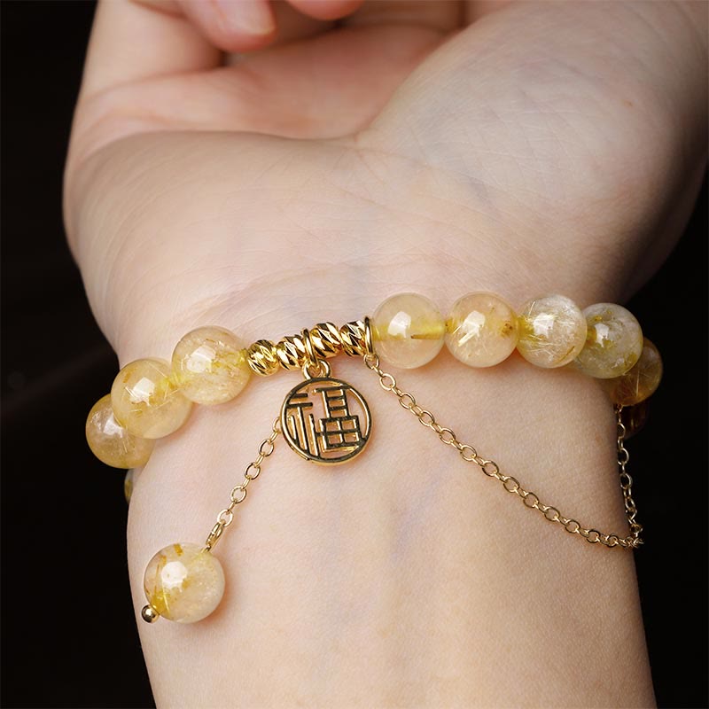 Bracelet en citrine avec le caractère Fu pour le bonheur et la prospérité
