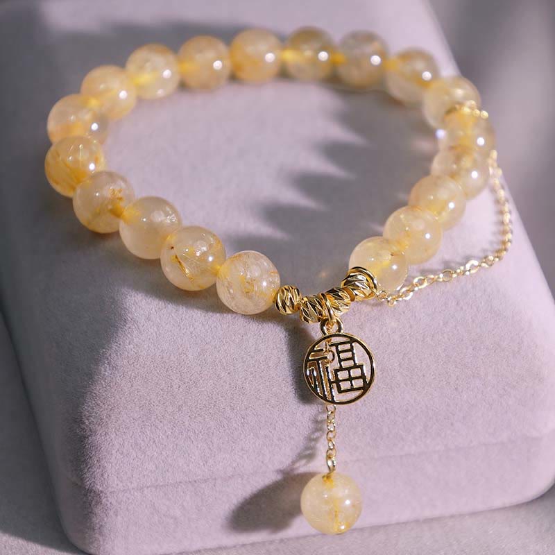 Bracelet en citrine avec le caractère Fu pour le bonheur et la prospérité