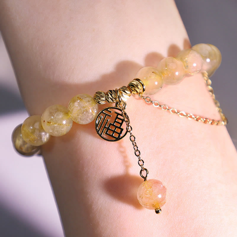 Bracelet en citrine avec le caractère Fu pour le bonheur et la prospérité