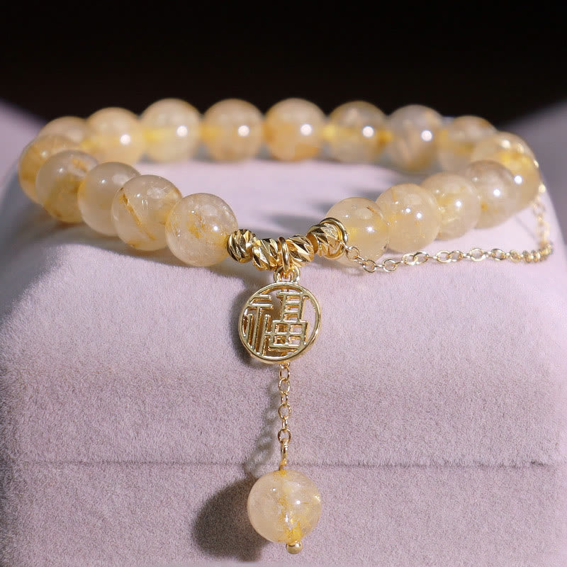 Bracelet en citrine avec le caractère Fu pour le bonheur et la prospérité