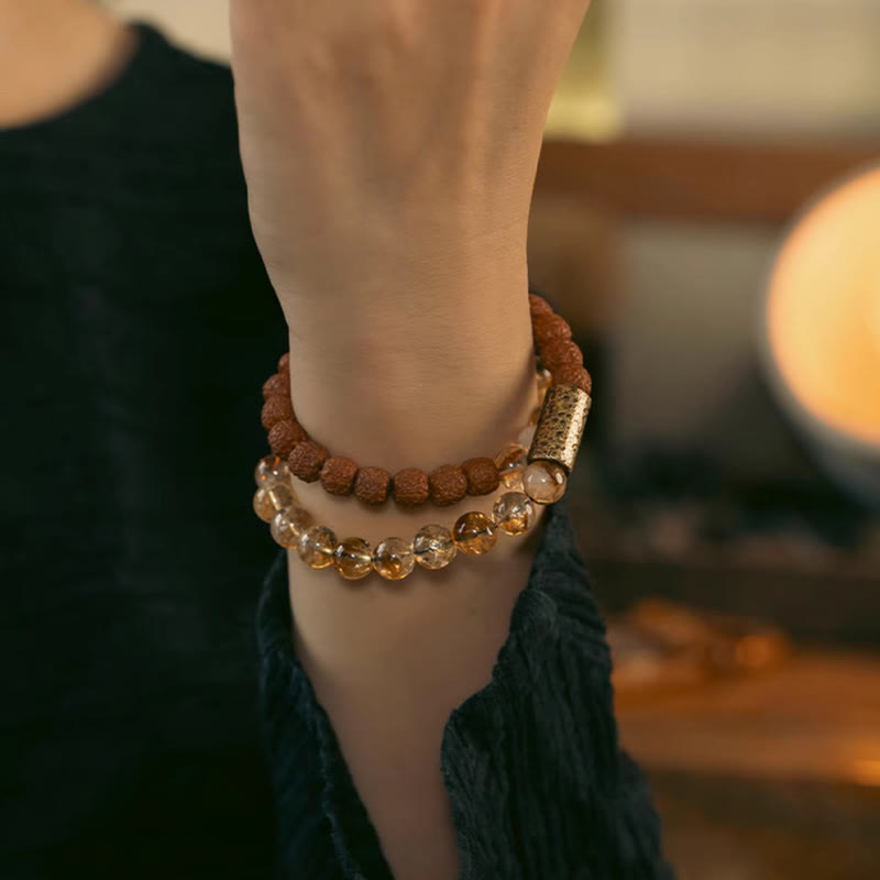 Bracelet double tour en citrine pour la prospérité et l'abondance