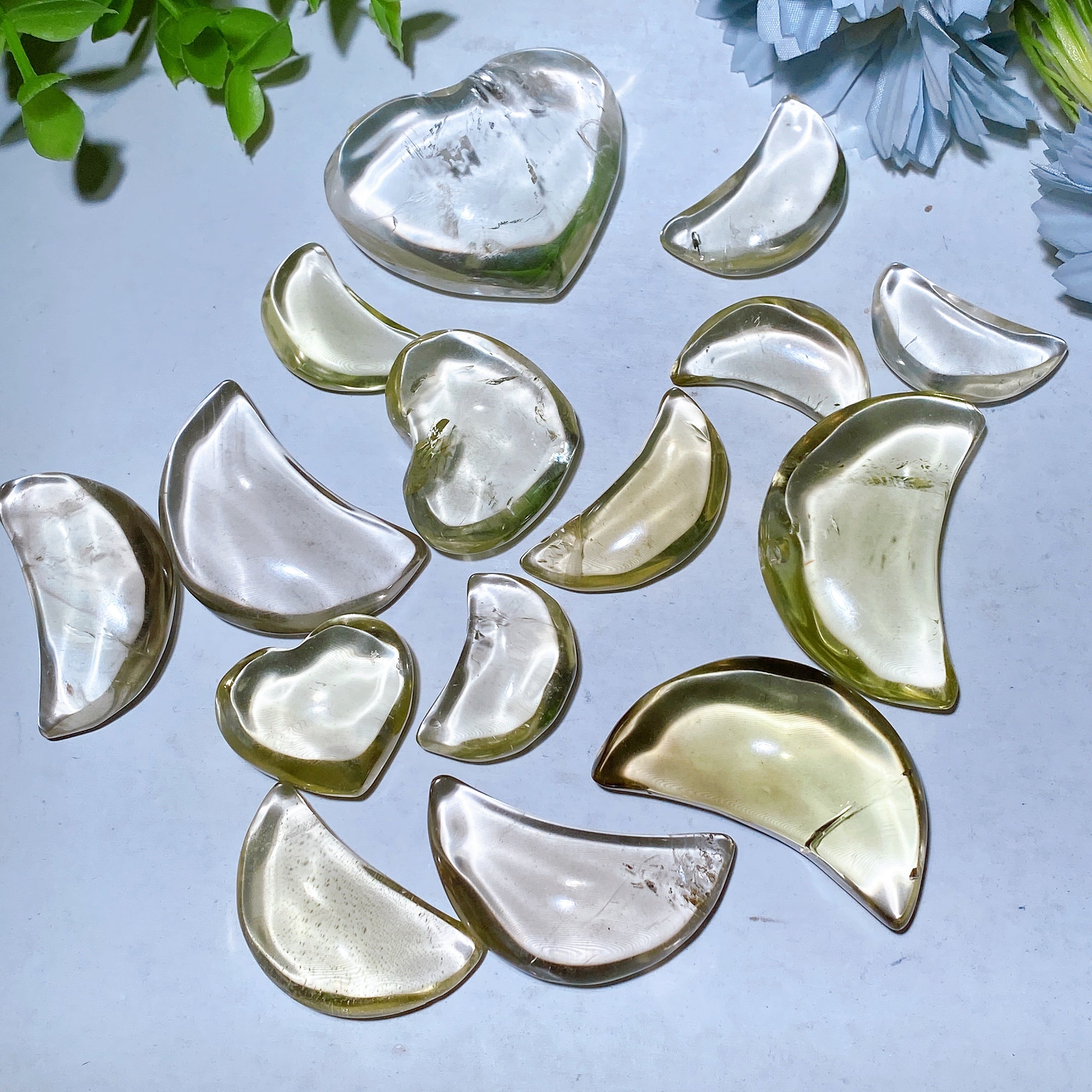 Citrine Moon & Heart Crystal Carvings 1 to 2 Inches