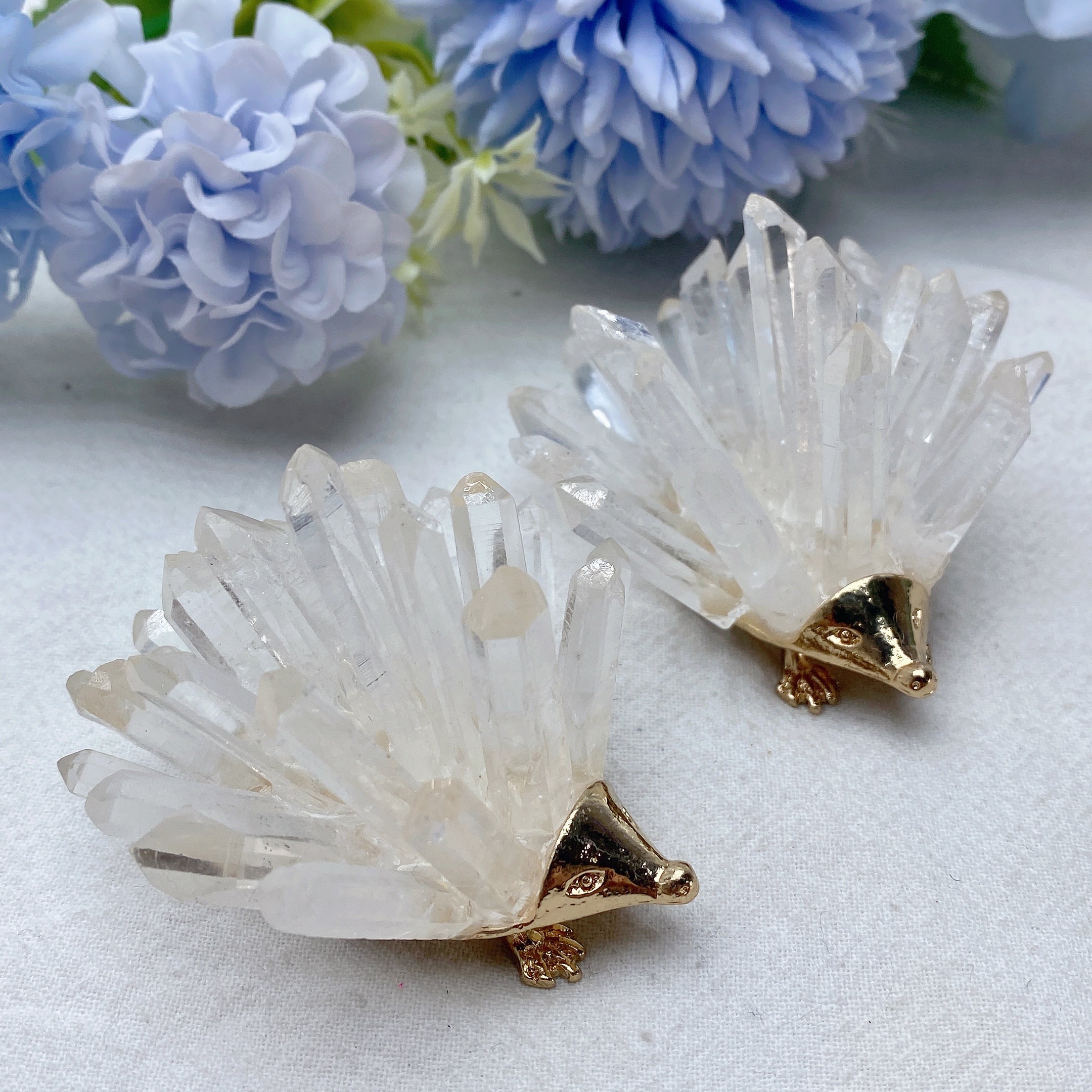 Clear Quartz Crystal Figurine 2.3" Hedgehog Carving