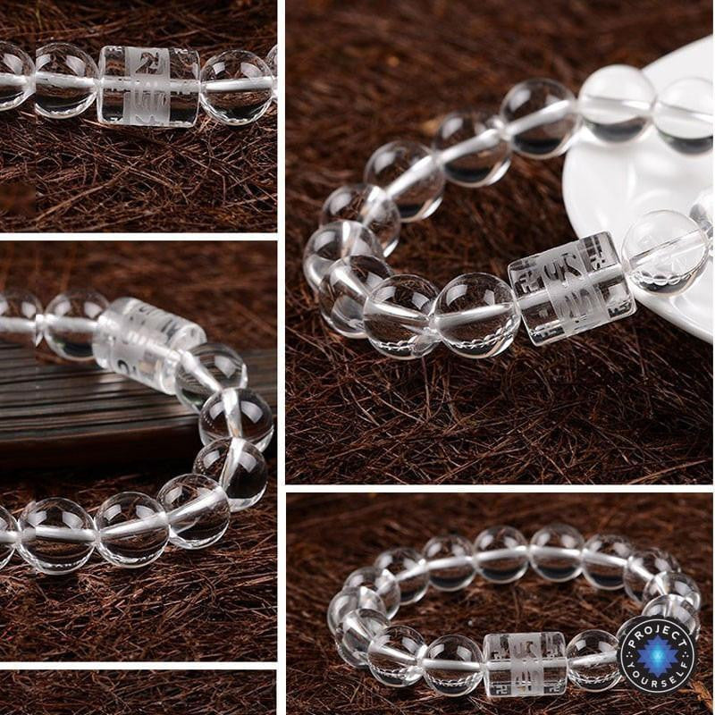 Bracelet mantra en quartz transparent pour la clarté spirituelle
