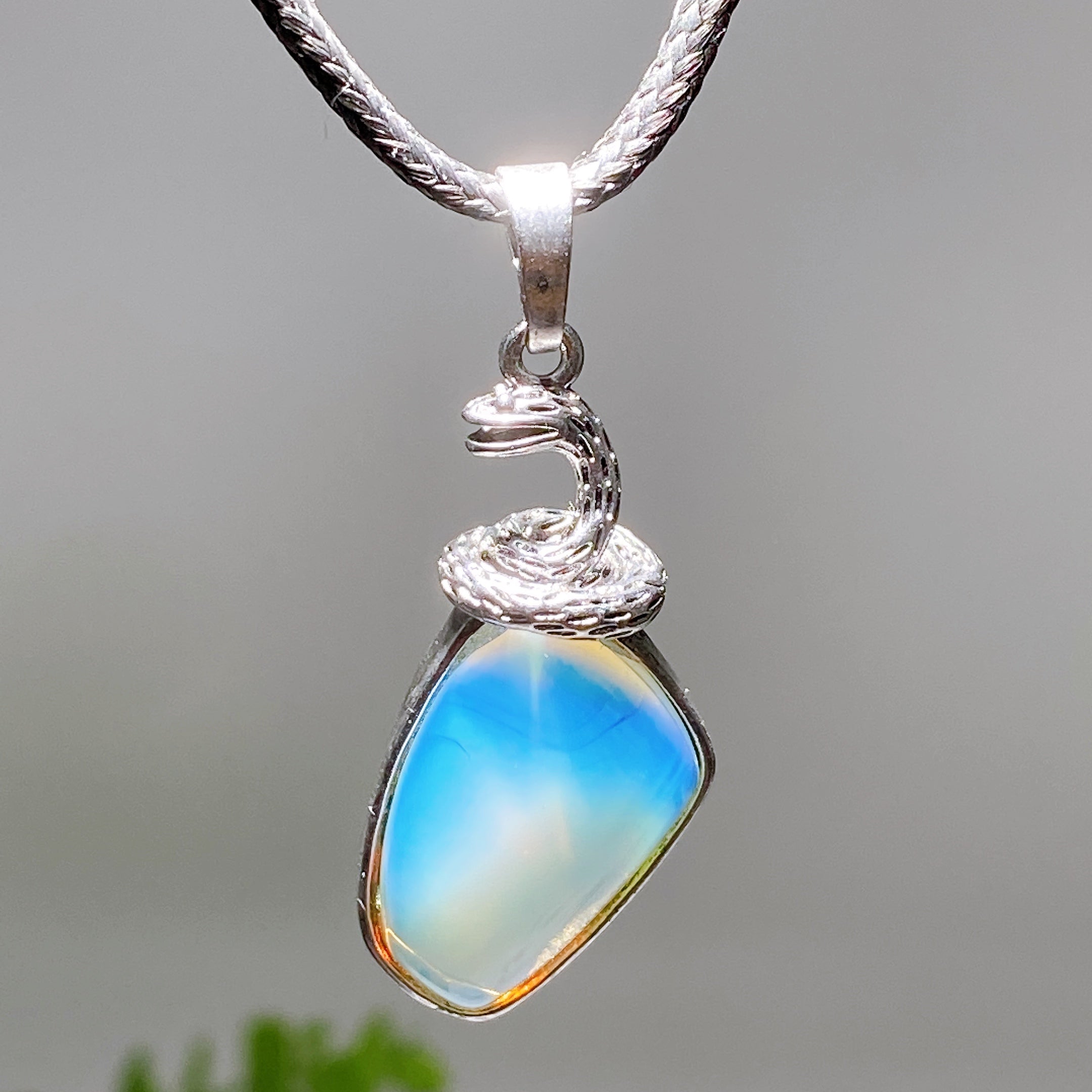 Clear Quartz Pendant with Silver Snake Design, 33mm | Healing Sounds