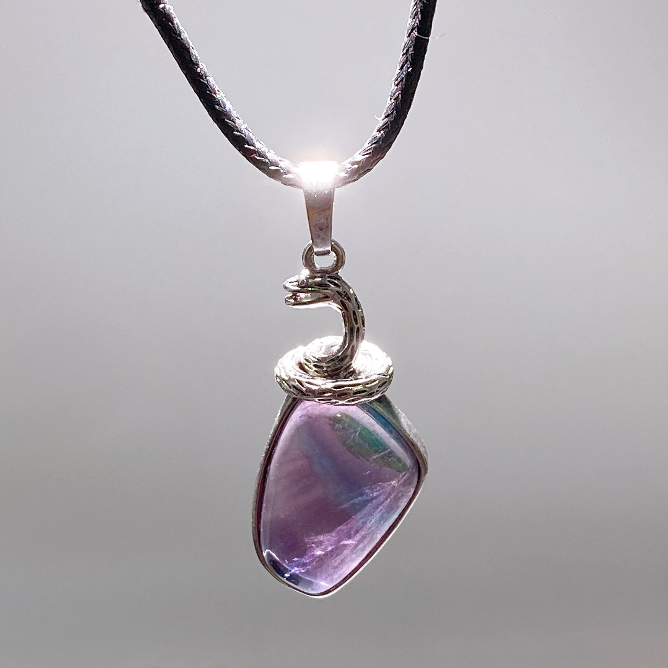 Clear Quartz Pendant with Silver Snake Design, 33mm | Healing Sounds