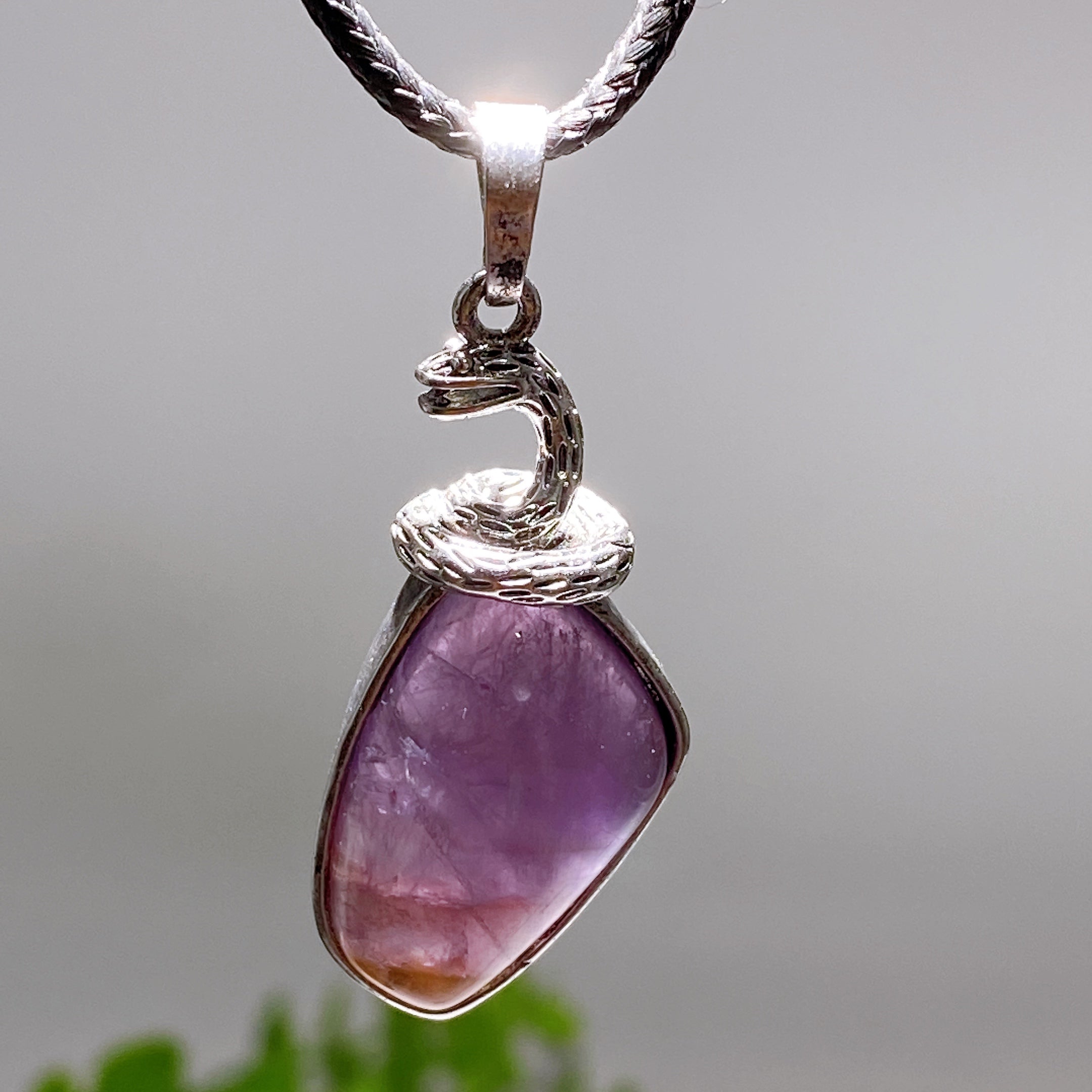 Clear Quartz Pendant with Silver Snake Design, 33mm | Healing Sounds