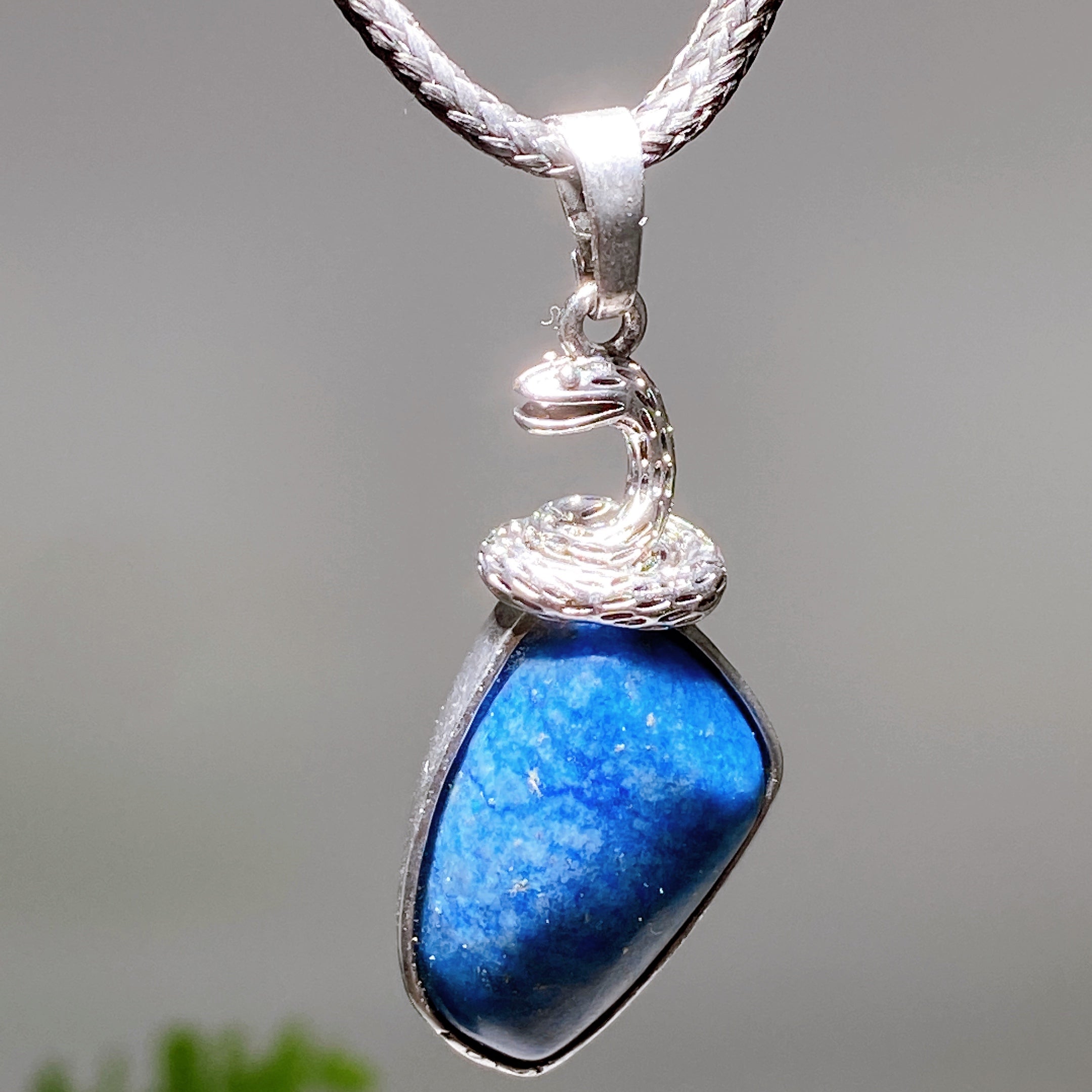 Clear Quartz Pendant with Silver Snake Design, 33mm | Healing Sounds