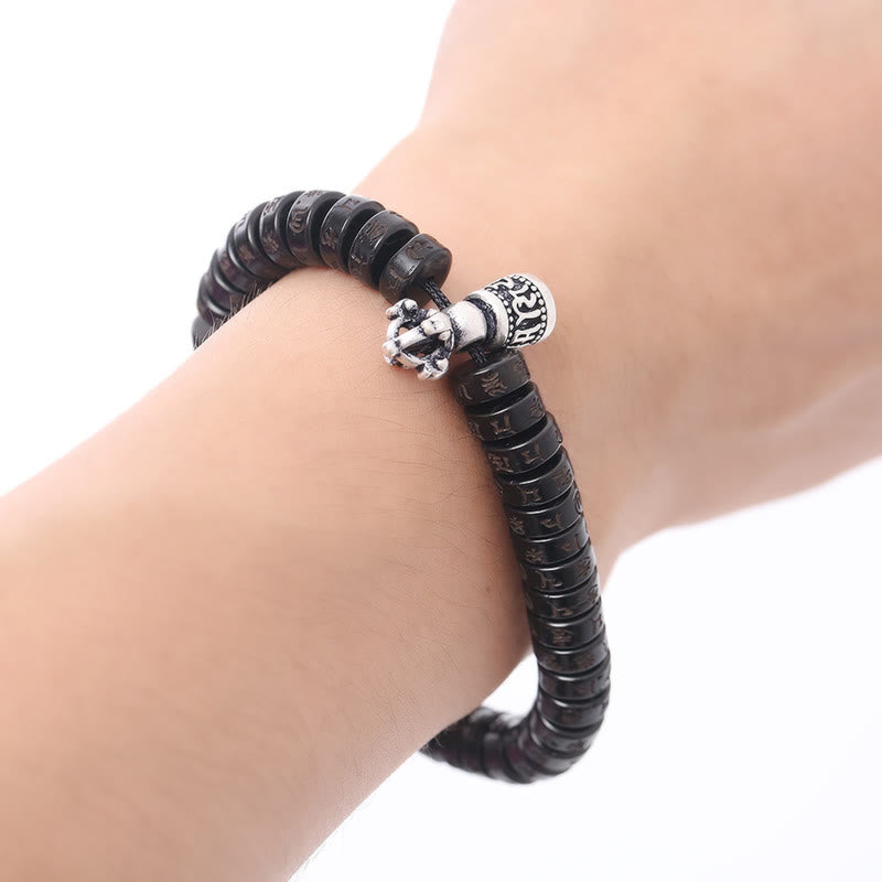 Bracelet du bonheur Om Mani Padme Hum en coquille de noix de coco