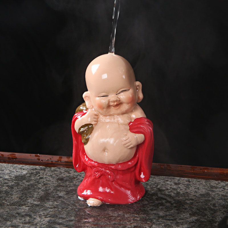 Théière en résine Bouddha rieur changeant de couleur
