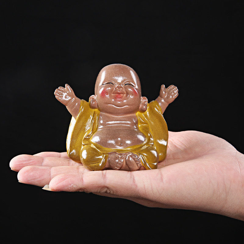 Théière en résine Bouddha rieur changeant de couleur