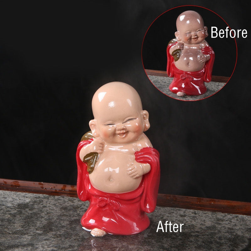 Théière en résine Bouddha rieur changeant de couleur