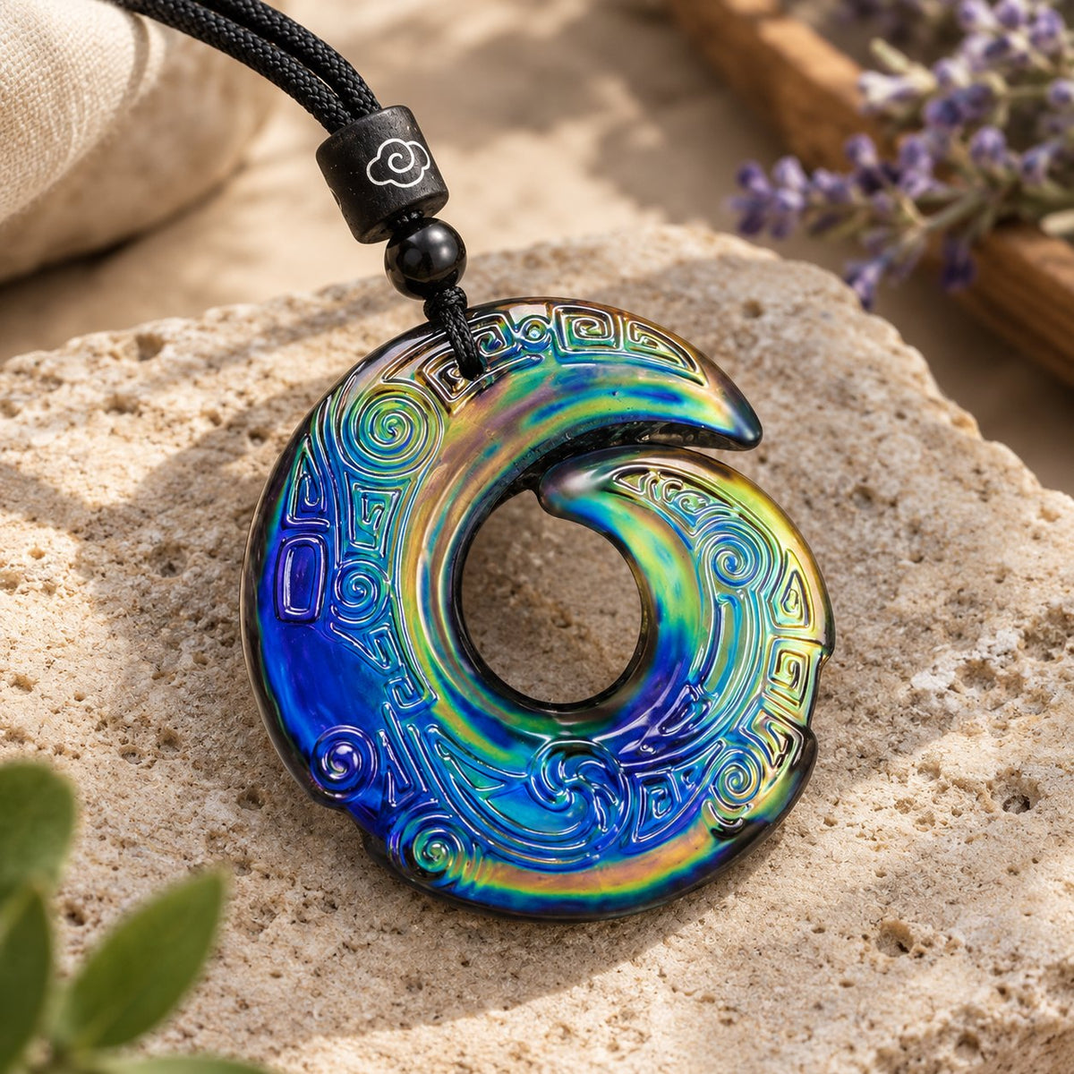 Color-Changing Liuli Crystal Necklace, close-up of the material and finish