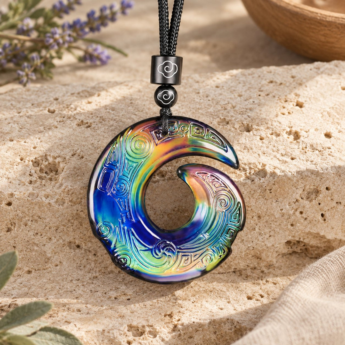 Color-Changing Liuli Crystal Necklace, cloud-rope pendant front