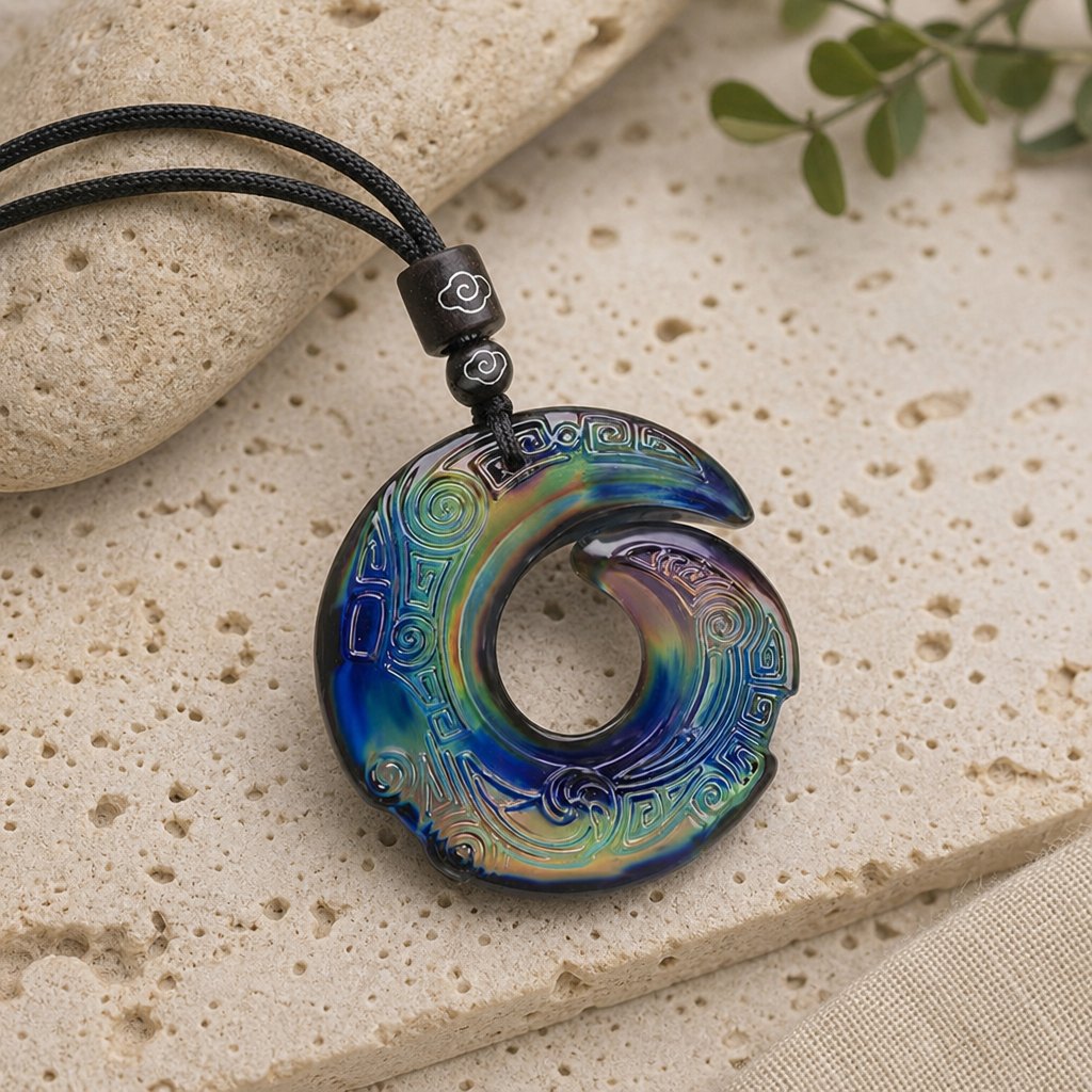 Color-Changing Liuli Crystal Necklace, cloud-rope pendant leaning