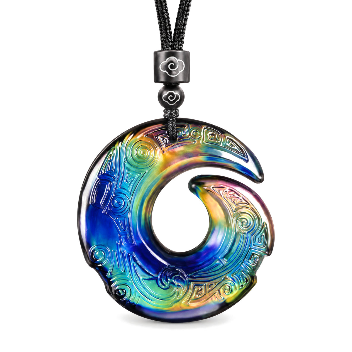 Color-Changing Liuli Crystal Necklace, Color-Changing Pendant+Auspicious Cloud Rope, on a white background