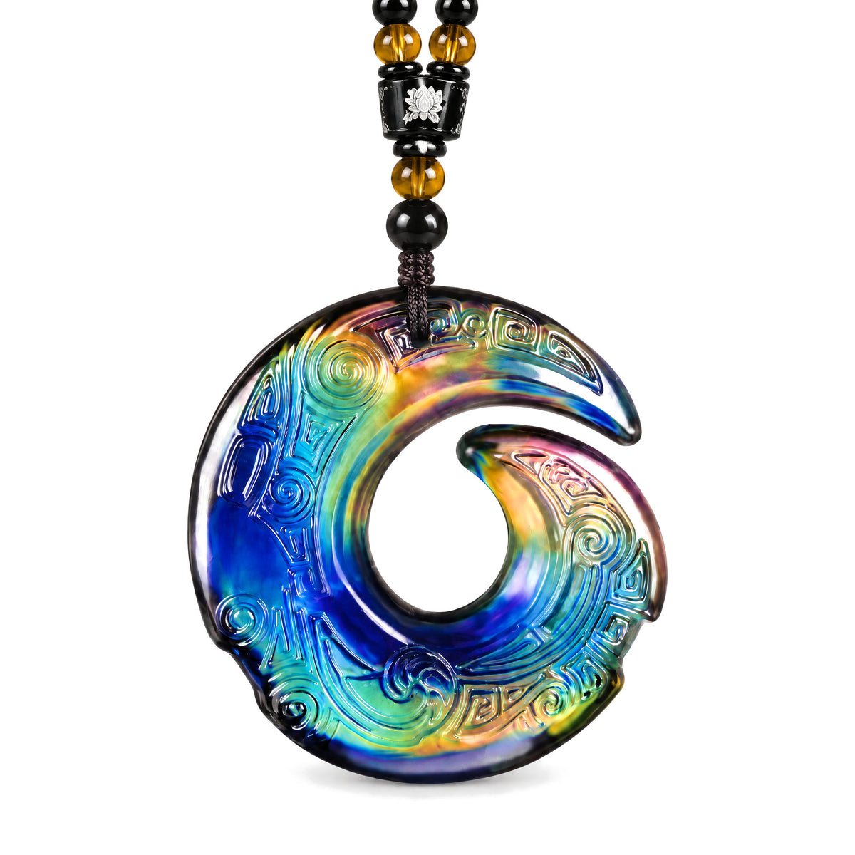 Color-Changing Liuli Crystal Necklace, Color-Changing Pendant+Beads Rope, on a white background