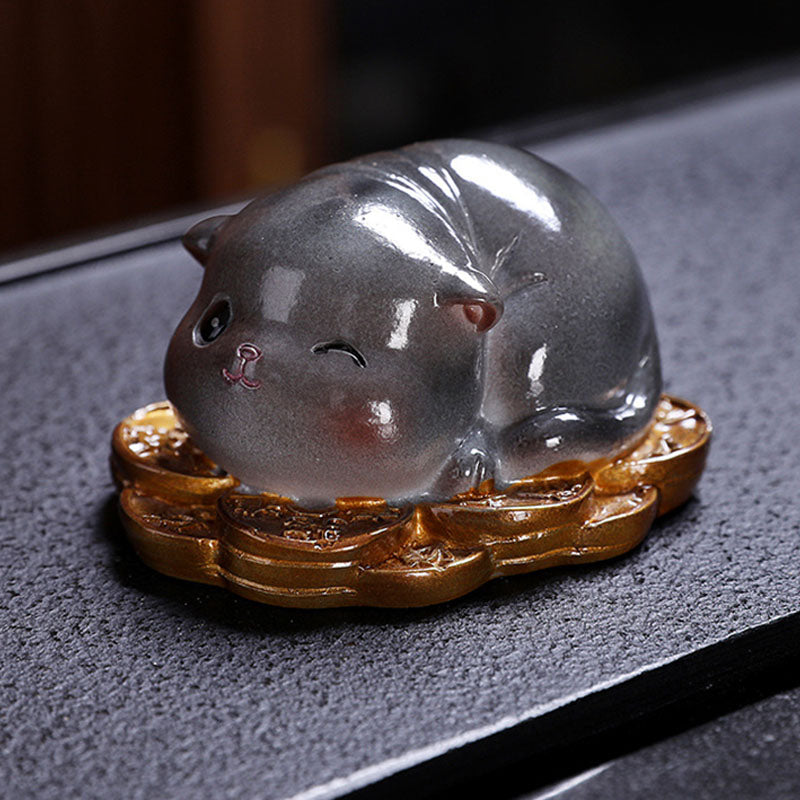 Figurine miniature chat changeant de couleur en résine | Décoration zen