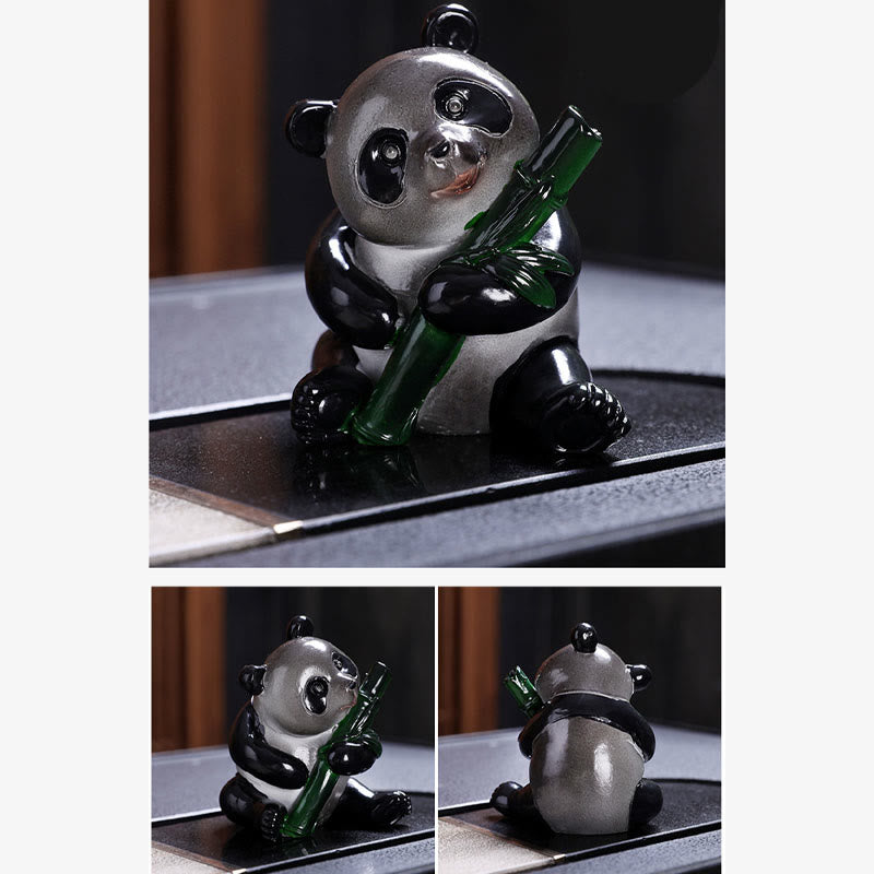 Figurine panda changeante en résine de bambou pour animal de compagnie