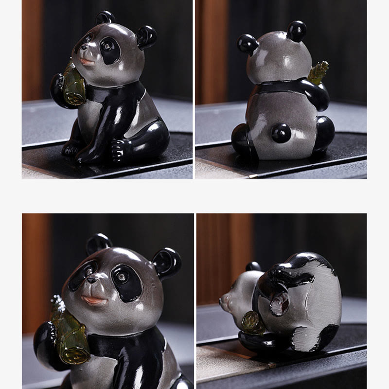 Figurine panda changeante en résine de bambou pour animal de compagnie
