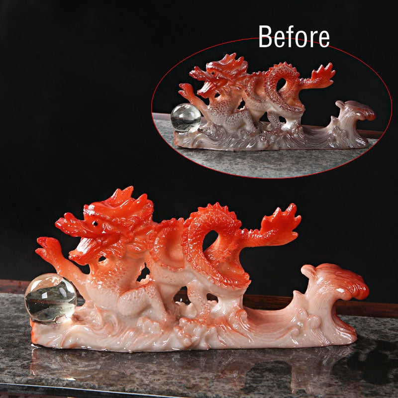 Figurine de dragon chinois en résine changeant de couleur pour la chance et le succès