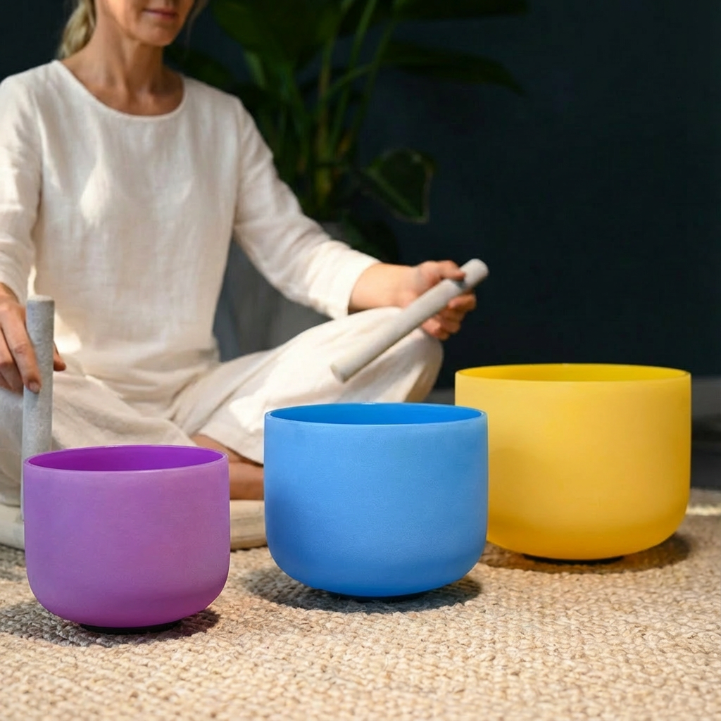Ensemble de bols chantants en cristal de chakra coloré - 7 pièces de 6 à 14 pouces