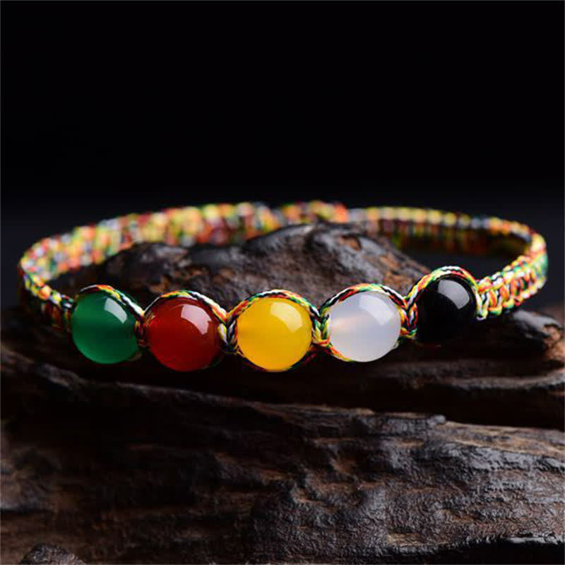 Bracelet en fil d'agate colorée cinq éléments 8 mm