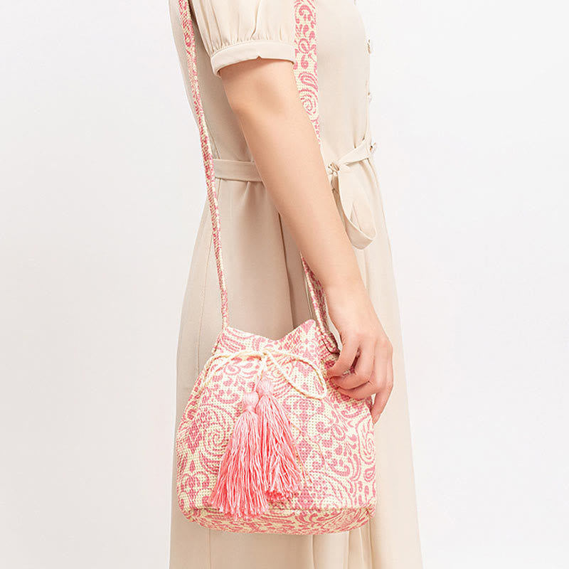 Sac seau en toile colorée avec imprimé géométrique et fleurs