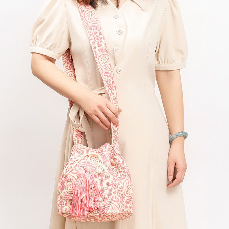 Sac seau en toile colorée avec imprimé géométrique et fleurs