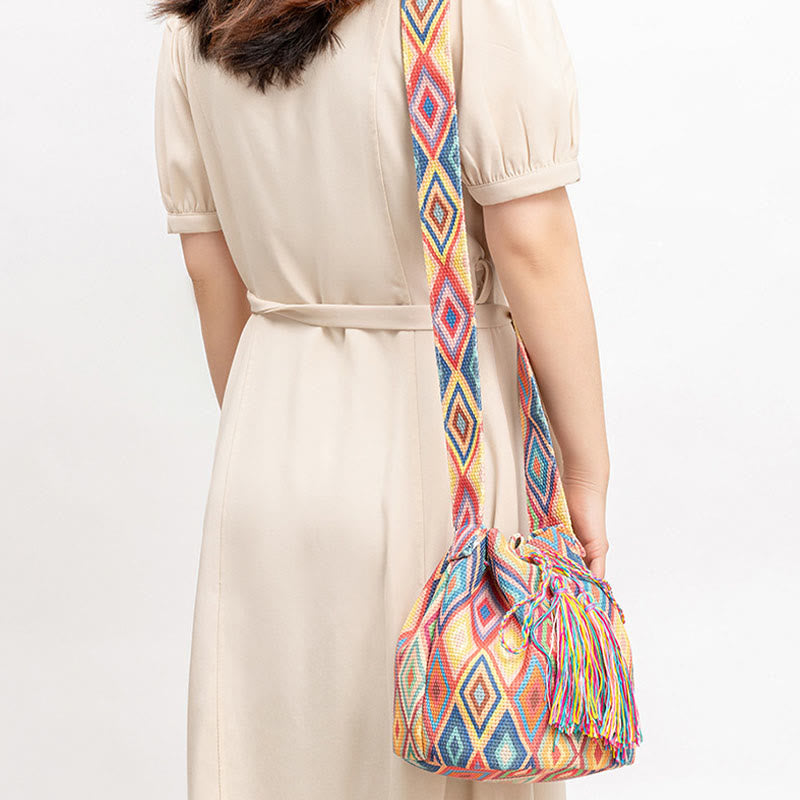 Sac seau en toile colorée avec imprimé géométrique et fleurs