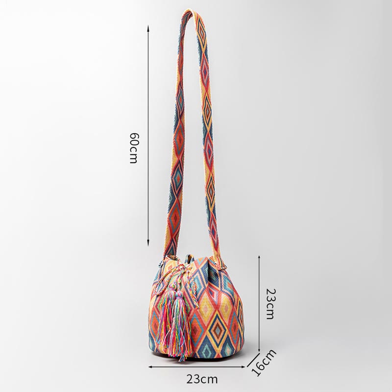 Sac seau en toile colorée avec imprimé géométrique et fleurs