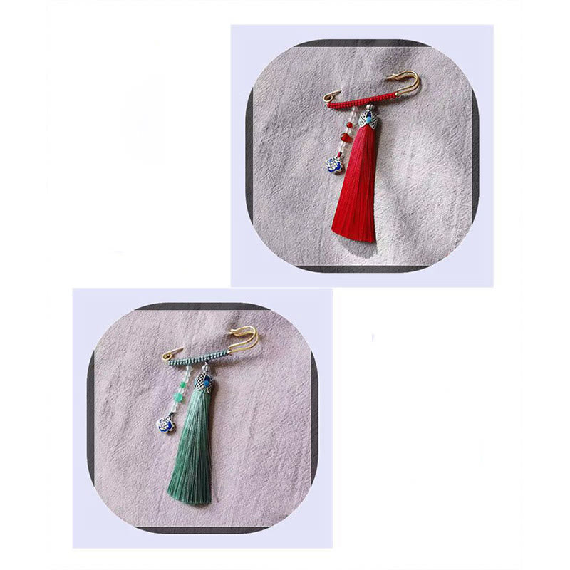 Broche à pompons en perles de calcédoine colorées pour une énergie positive