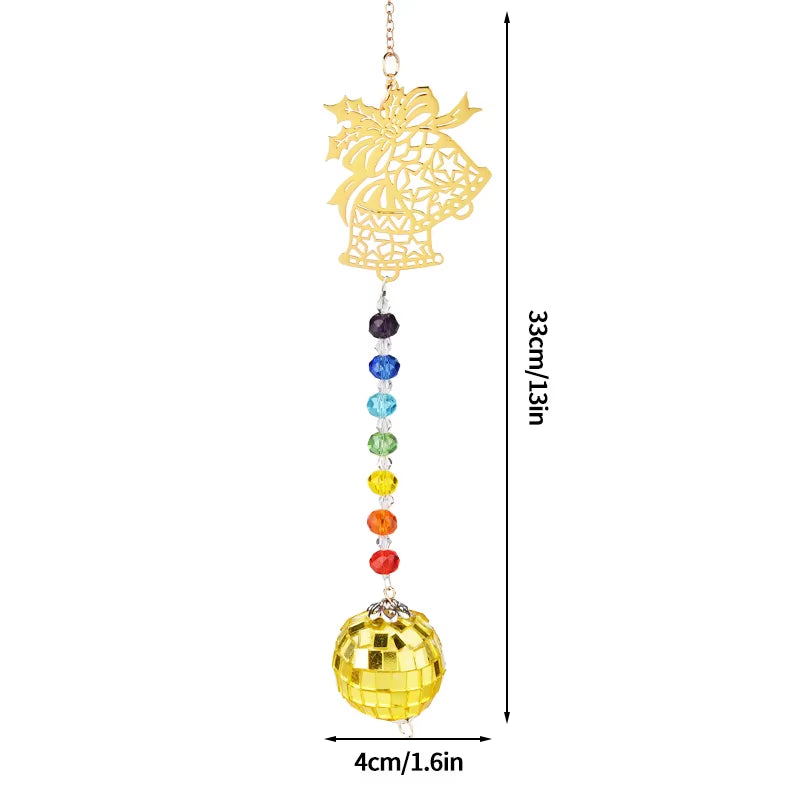 Golden angel ornament with rainbow beads and disco ball in Colorful Crystal Suncatcher