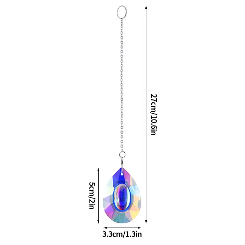 Iridescent crystal pendant on silver chain for Colorful Crystal Suncatcher Wind Chime Spinner