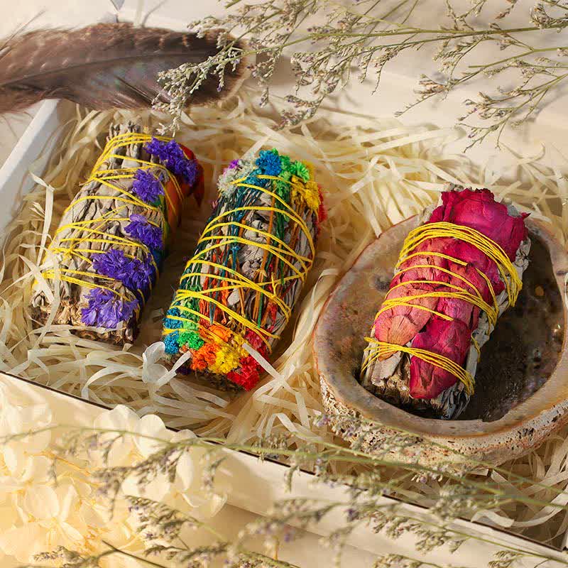 Ensemble de bâtonnets de purification colorés à base de marguerites et de roses rouges pour le nettoyage de la maison