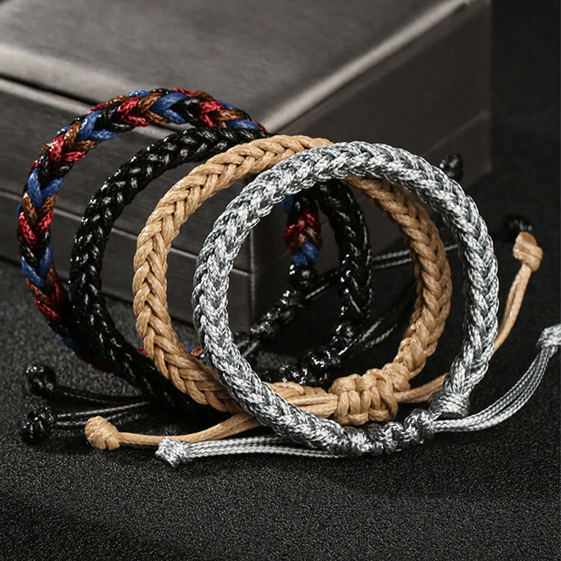 Bracelet tressé en cordon ciré coloré à huit fils avec nœud de paix