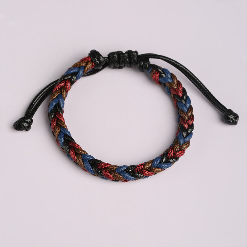 Bracelet tressé en cordon ciré coloré à huit fils avec nœud de paix