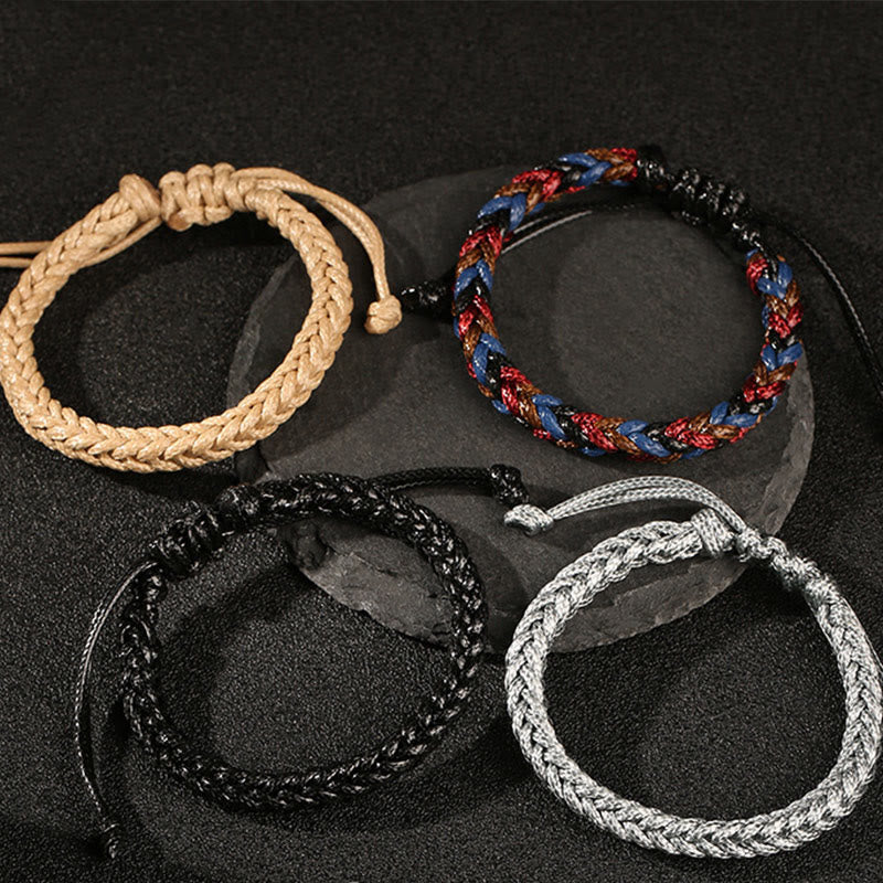 Bracelet tressé en cordon ciré coloré à huit fils avec nœud de paix