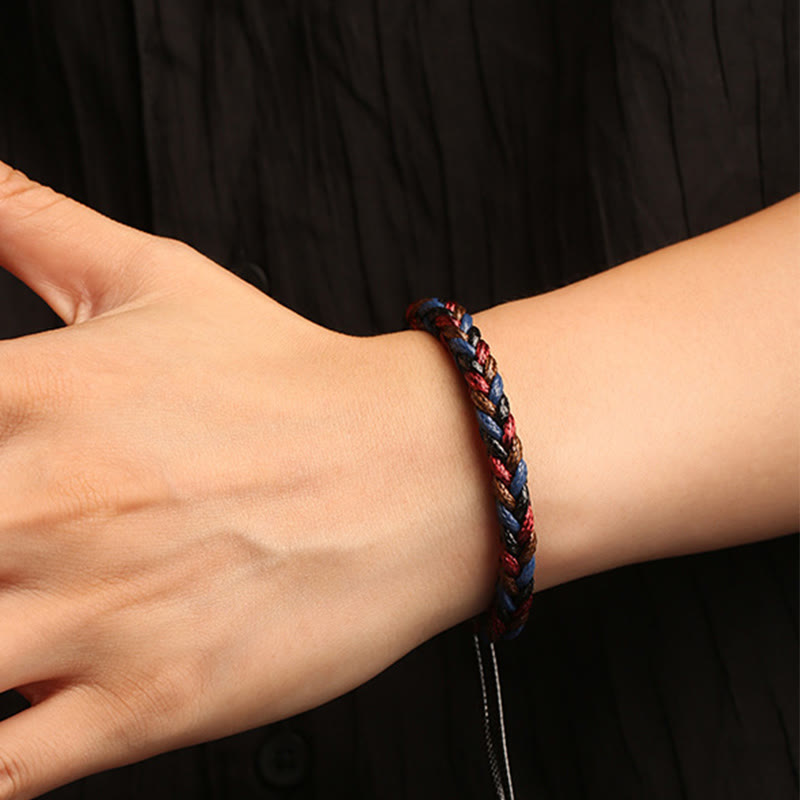 Bracelet tressé en cordon ciré coloré à huit fils avec nœud de paix