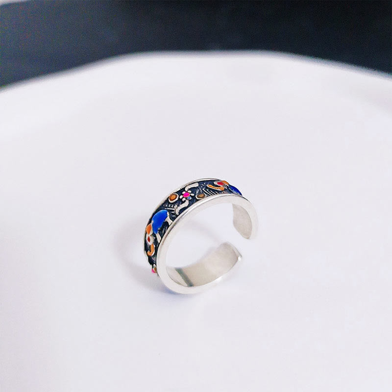 Bague ajustable en cuivre et argent représentant un éléphant coloré