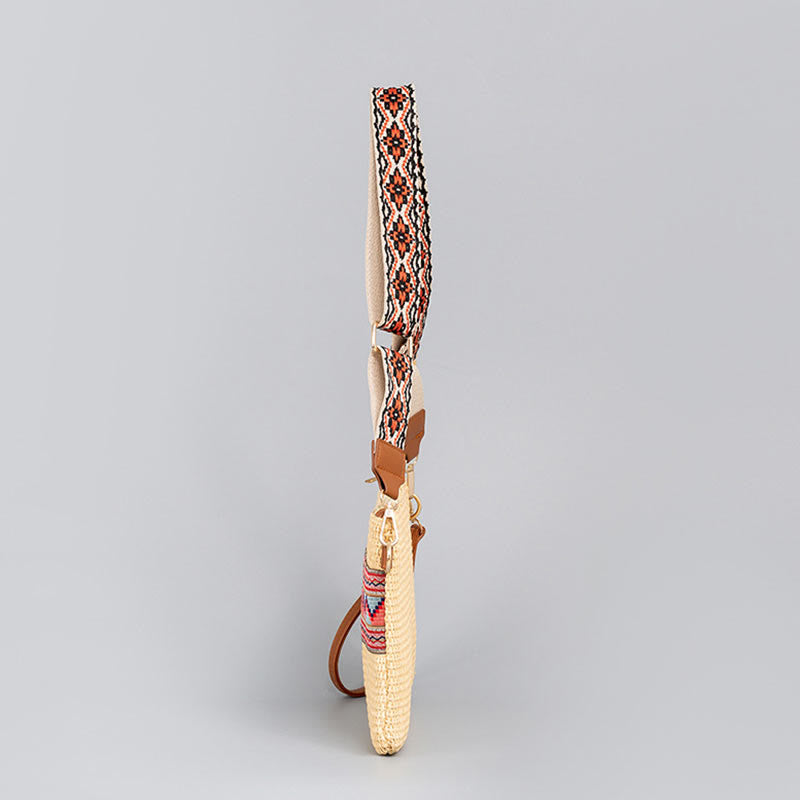Sac bandoulière bohème en paille tissée à géométrie colorée 28 cm