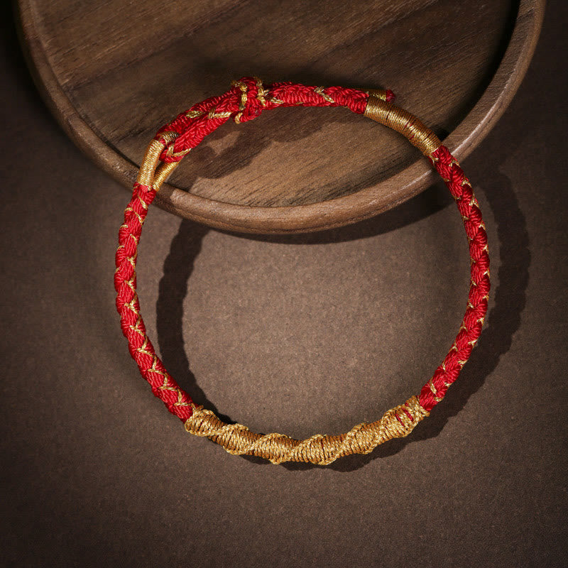 Bracelet en fil d'or coloré avec nœud en écailles de dragon tibétain et cordon rouge