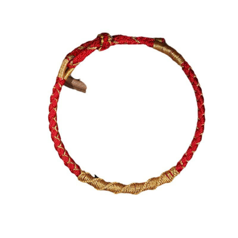 Bracelet en fil d'or coloré avec nœud en écailles de dragon tibétain et cordon rouge