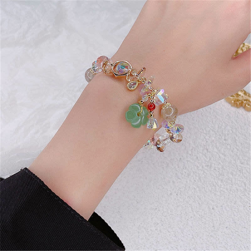Bracelet porte-bonheur en aventurine verte colorée | Perles de fleurs en pierres précieuses