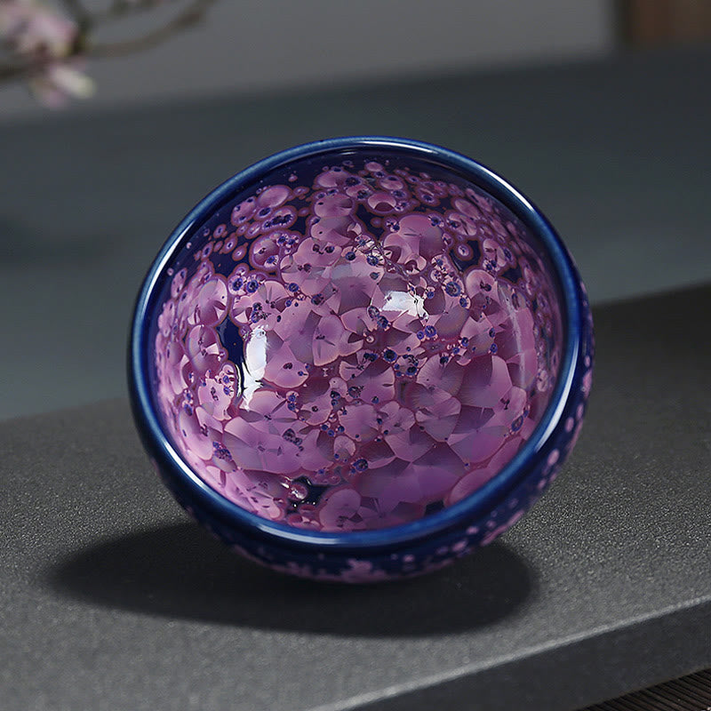 Tasse à thé Jian Zhan en céramique avec fleurs d'iris colorées, 110 ml