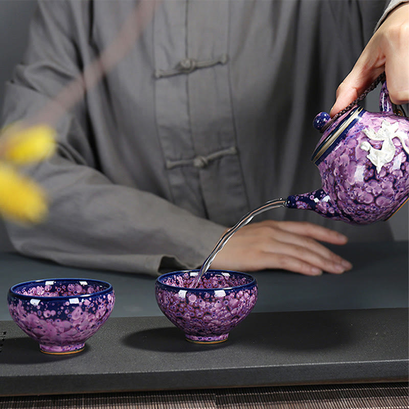 Tasse à thé Jian Zhan en céramique avec fleurs d'iris colorées, 110 ml