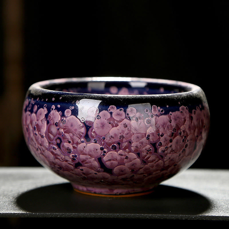 Tasse à thé Jian Zhan en céramique avec fleurs d'iris colorées, 110 ml