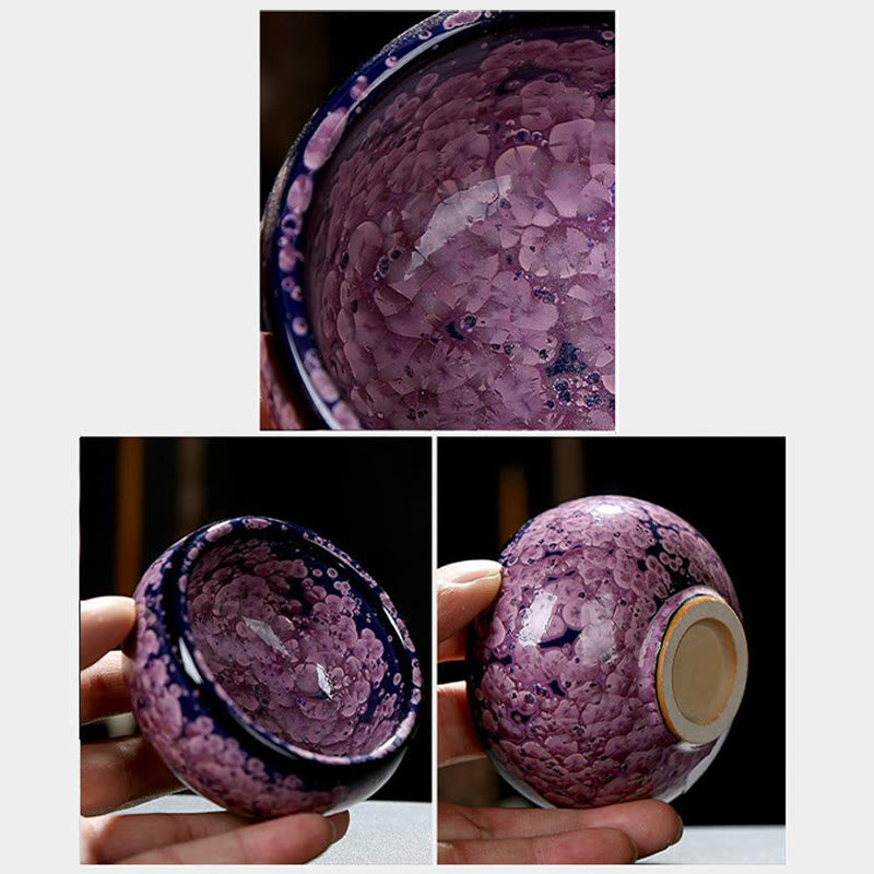 Tasse à thé Jian Zhan en céramique avec fleurs d'iris colorées, 110 ml