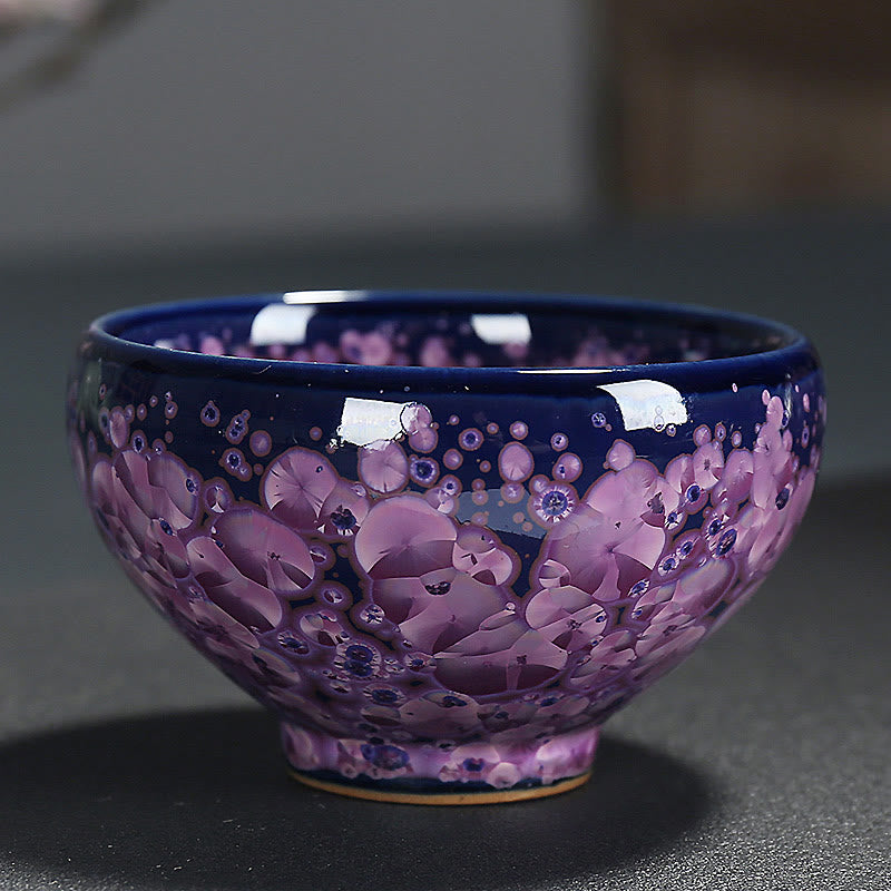 Tasse à thé Jian Zhan en céramique avec fleurs d'iris colorées, 110 ml