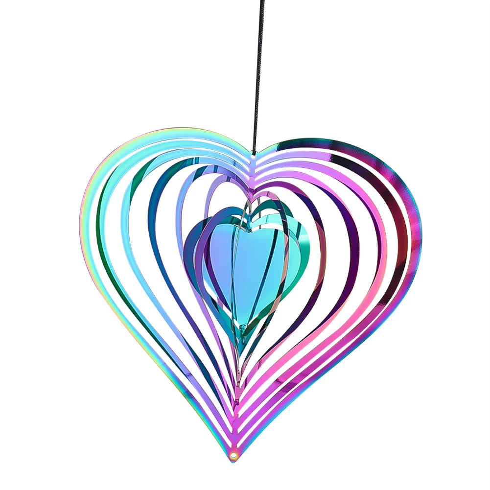 Metallic rainbow heart-shaped wind spinner for colorful garden decor